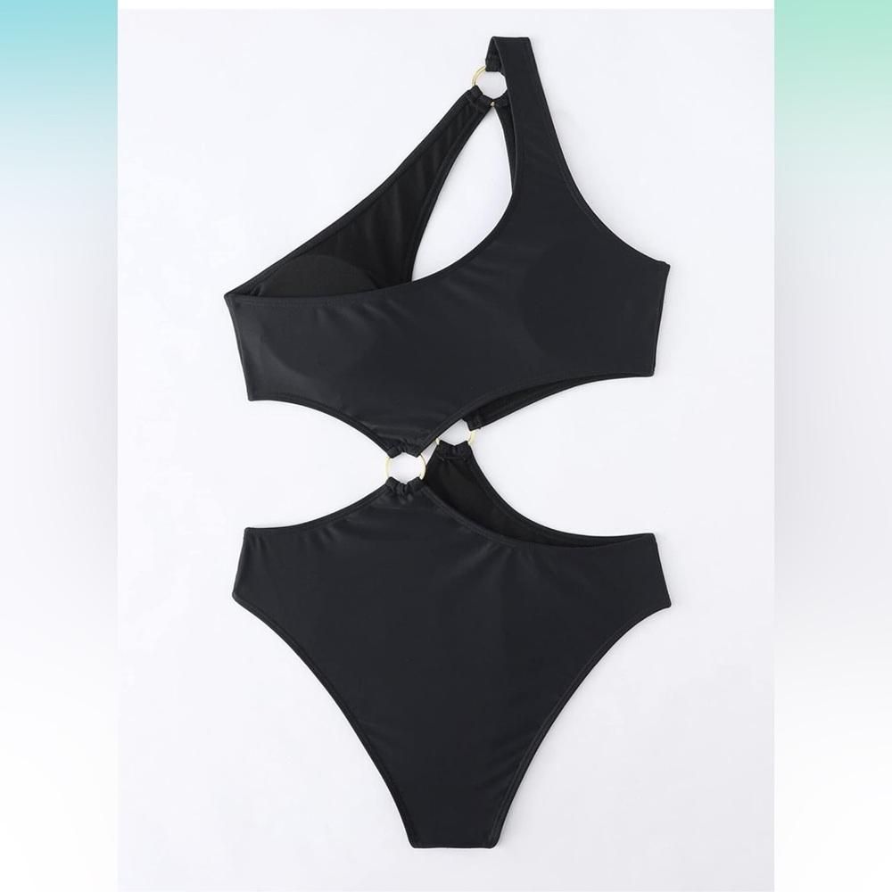 Sexy Swimsuit Cutout Halter One Piece High Cut Bathing Suit Gold Ring Bikini - Picture 4 of 11